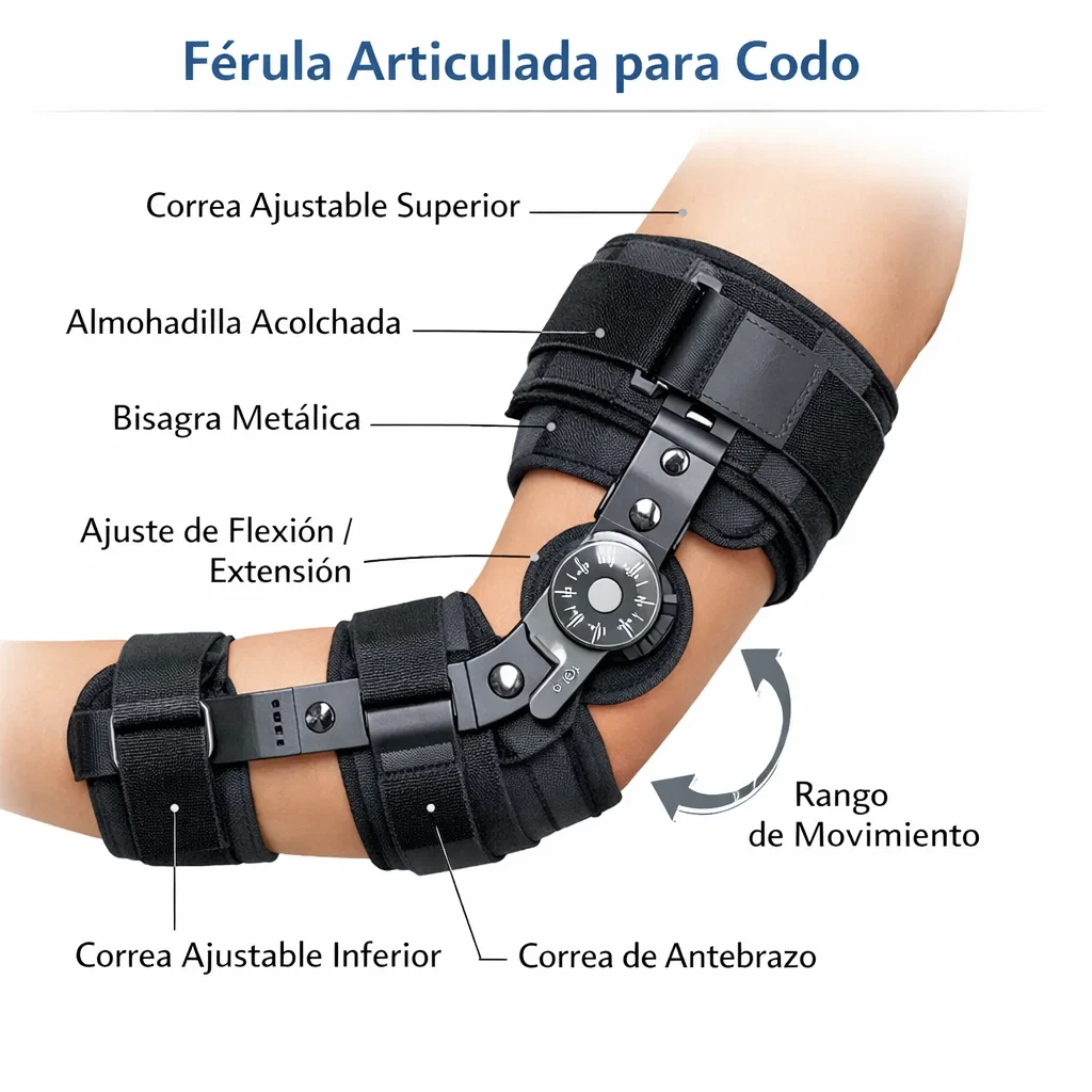 Una representación gráfica de Ilustración médica de una férula articulada para codo