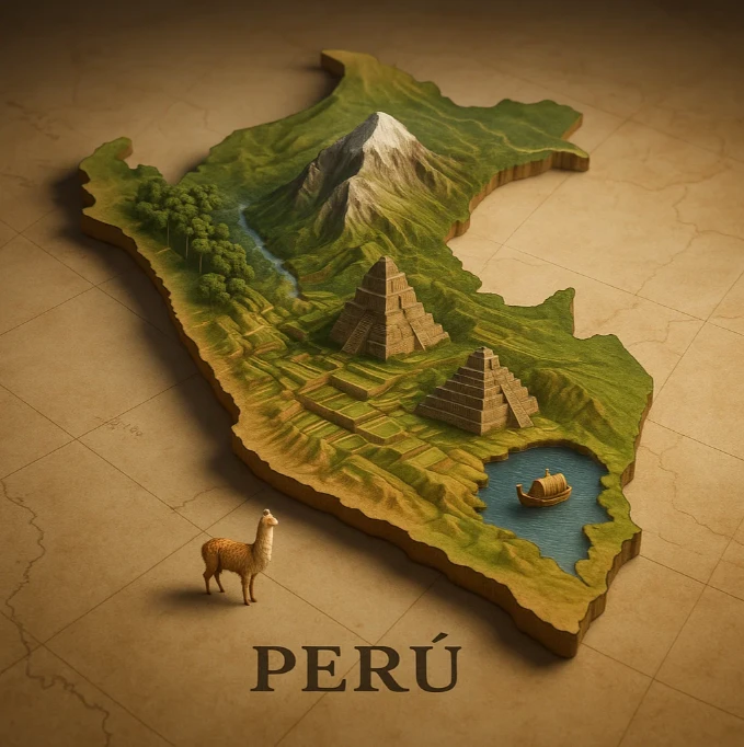 Una representación gráfica de Mapa de un País en Relieve con elementos geográficos