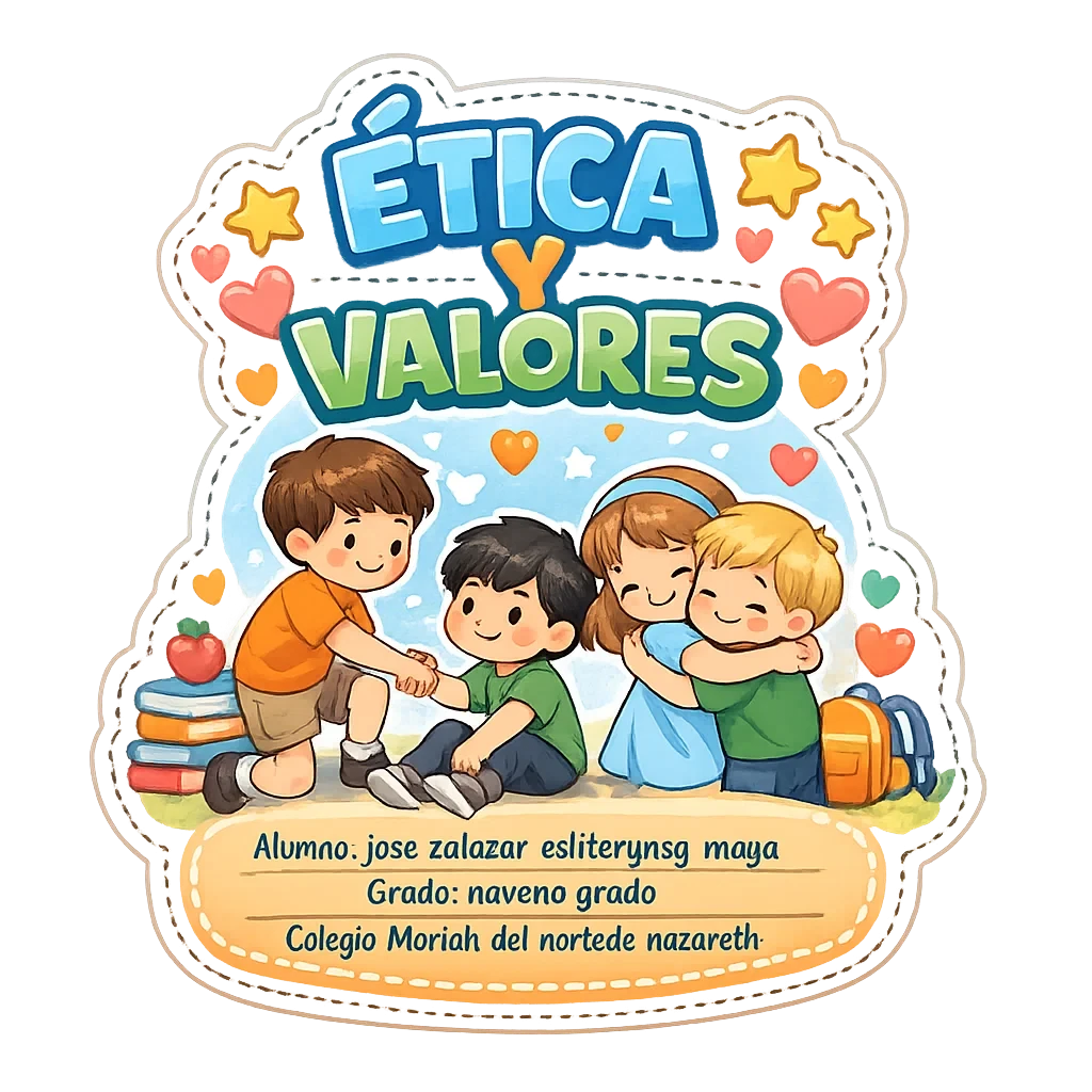 Una representación gráfica de Sticker troquelado infantil : ÉTICA Y VALORES