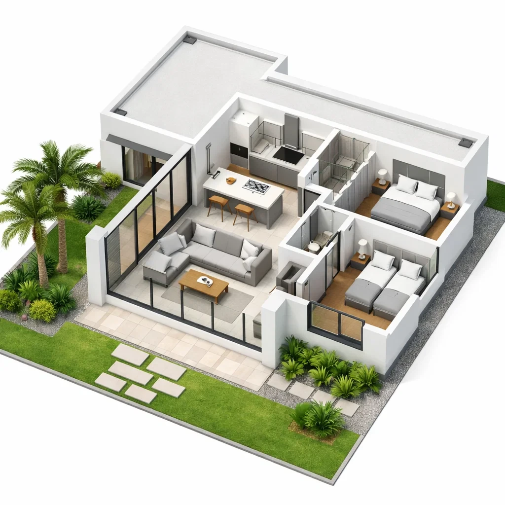 Una representación gráfica de Renderizado 3D de planos